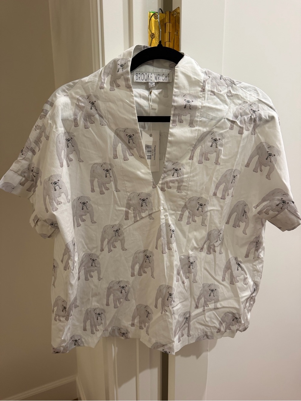 Brooke Wright White Short-Sleeve Bulldog Print Shirt